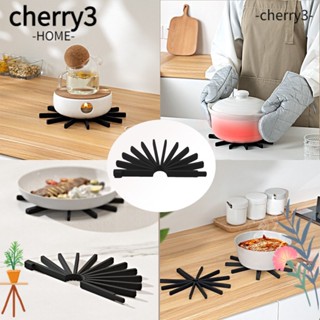 Cherry3 แผ่นรองหม้อ ซิลิโคน กันน้ํา กันลื่น ล้างทําความสะอาดง่าย สีดํา สําหรับโต๊ะรับประทานอาหาร 2 ชิ้น