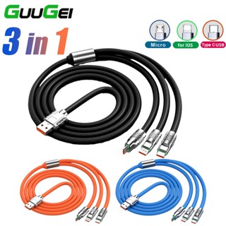 Guugei 3 In 1 สายชาร์จซิลิโคนเหลว 6A USB สายชาร์จเร็ว Micro USB Type C IOS สายชาร์จ สําหรับโทรศัพท์ แล็ปท็อป