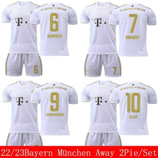 เสื้อกีฬาแขนสั้น ลายทีมชาติฟุตบอล Bayern München Away Kimmich Gnabry Lewandowski Sane 22-23 ชุด 2 ชิ้น ต่อชุด