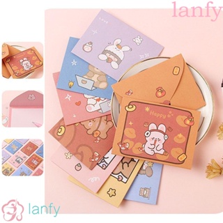 Lanfy โปสการ์ดกระดาษ ลายการ์ตูนหมี กระต่าย 9 แบบ พับได้ สําหรับตกแต่งซองจดหมาย ของขวัญปีใหม่