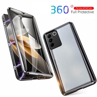 360° เคสโทรศัพท์มือถือแบบแก้ว ฝาพับแม่เหล็ก สองด้าน สําหรับ Vivo V27 Pro 5G Vivo V27Pro VivoV27 VivoV27Pro