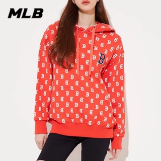 Mlb เสื้อกันหนาว ผ้าฝ้ายถัก 100% มีฮู้ด ทรงหลวม พิมพ์ลาย สไตล์เรโทร สําหรับผู้หญิง