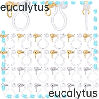 Eucalytus1 ต่างหูสเตนเลส 304 แบบคลิปหนีบ โลหะ สีเงิน พร้อมห่วง เครื่องประดับ