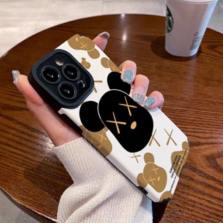 เคสโทรศัพท์มือถือหนังแกะนิ่ม กันกระแทก ลายหมีโหด สีดํา ทอง สําหรับ Iphone 11Pro MAX 14 PRO MAX 11 12 13 6 7 8plus XR Xmax