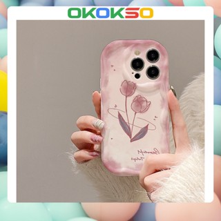 [OKOKSO] เคสโทรศัพท์มือถือนิ่ม ขอบโค้ง กันกระแทก ลายการ์ตูนดอกทิวลิป สีชมพู สําหรับ OPPO Reno9 Reno8 Reno7pro reno6 7z 8T 5 R17 A9 2020 4Z 5G F11 A31 A3S A78 A77