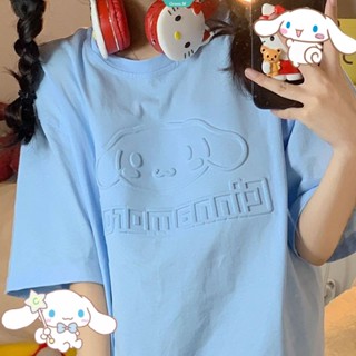 เสื้อยืดแขนสั้น พิมพ์ลายการ์ตูน Sanrio Cinnamoroll Kuromi ทรงหลวม สําหรับผู้หญิง [GM]