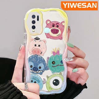 เคสโทรศัพท์มือถือ แบบใส ลายการ์ตูนหมีสตรอเบอร์รี่ และมอนสเตอร์ตัวน้อยน่ารัก สีครีม สําหรับ VIVO Y30 Y30i Y50