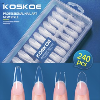 เล็บปลอมเร็จรูป Nail Art Ultra-thin Seamless Boxed Nail Piece French Fake Nail Patch Pointed Oval Ultra-long Salon Nail Piece 240 Pieces nuuo