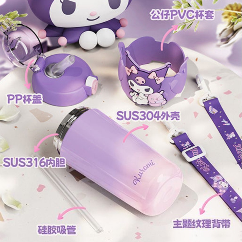 ขวดน้ําสเตนเลส 316 ลายการ์ตูน Sanrio น่ารัก ความจุขนาดใหญ่ 500 มล. พร้อมหลอดดูด พกพาง่าย สําหรับนักเรียน โรงเรียน