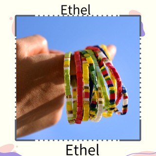 Ethel1 สร้อยข้อมือโซ่, สร้อยข้อมือโบโฮ อินเทรนด์, ลูกปัดทิล่า สีรุ้ง ยืดหยุ่น เครื่องประดับข้อมือผู้หญิง