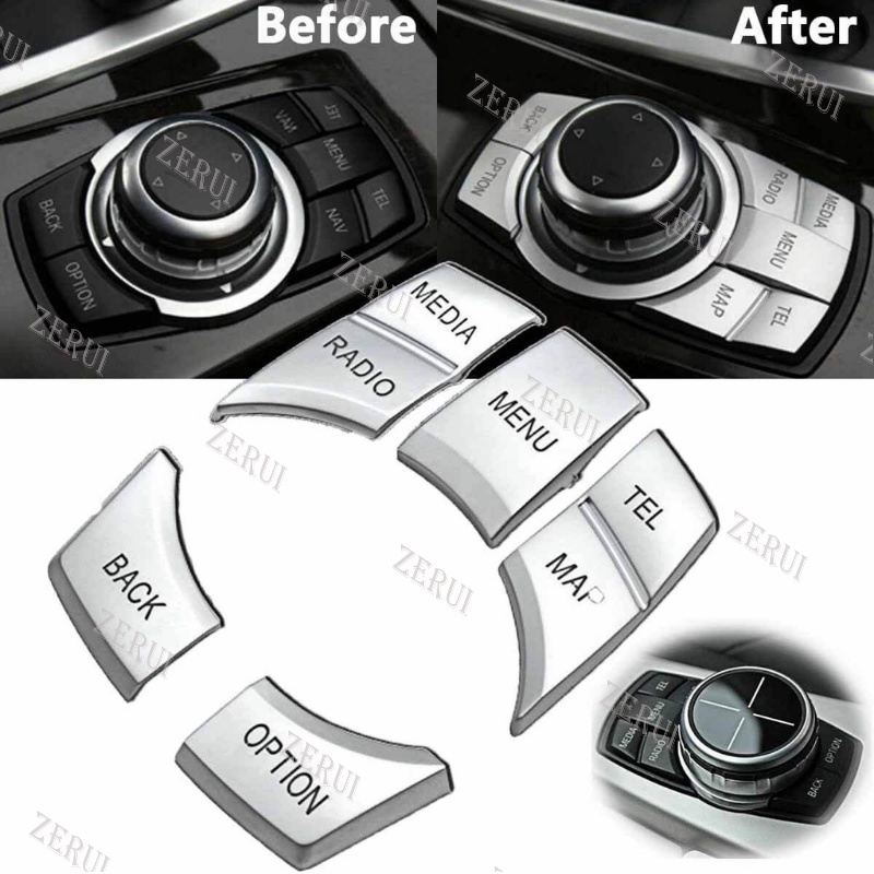 Zr สําหรับ 5 ชิ้นเงิน Multi-function Media ปุ่มสติกเกอร์สัญลักษณ์ตกแต่งสําหรับ BMW 3 4 5 6 X5 X6 Z4 