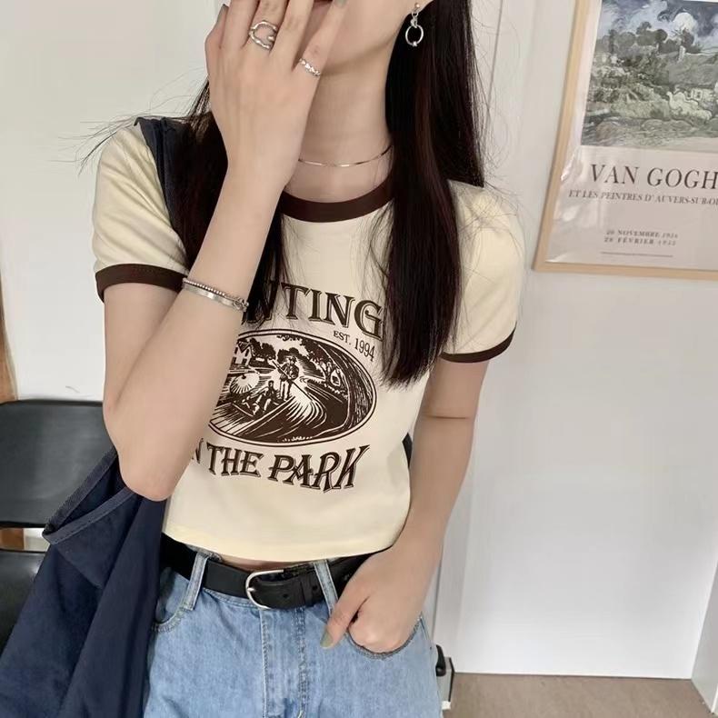 (พร้อมส่ง/ใหม่)#5A97เสื้อยืดแขนสั้นแฟชั่นผู้หญิงฤดูร้อน2024 ใหม่สไตล์เกาหลี
