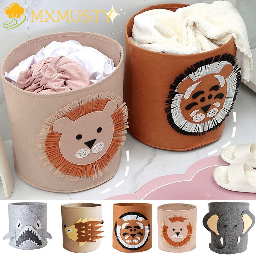 Mxmusty ตะกร้าซักผ้า ลายสิงโต ขนาดใหญ่ จุของได้เยอะ ลายช้าง Kwaii ซักได้