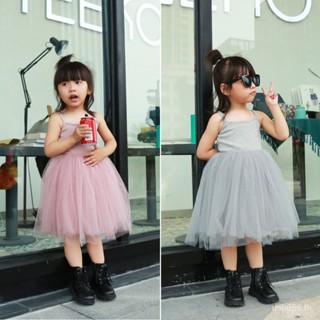 INS Summer Girls suspender dress small and middle childrens cotton stitching mesh dress Princess dress KME9