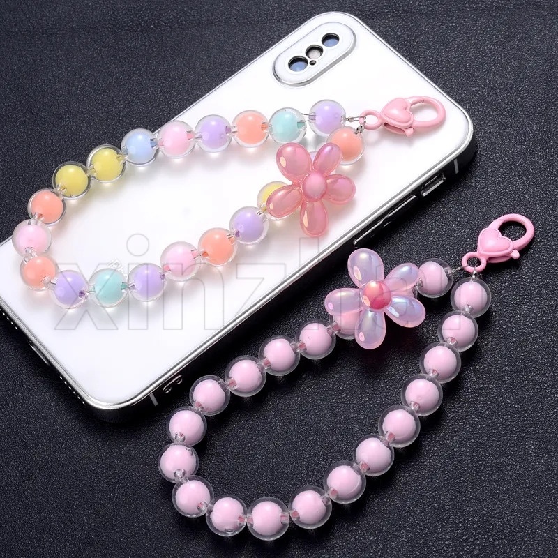 สายคล้องโทรศัพท์มือถือ ประดับลูกปัด ลายดอกไม้ สีมาการอง สําหรับเด็กผู้หญิง