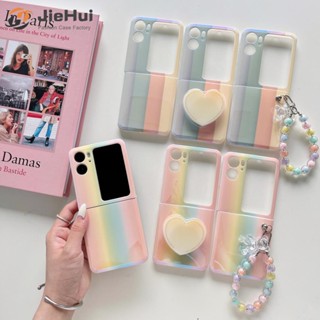 Jiehui เคสโทรศัพท์มือถือแฟชั่น แบบพลิกตั้งได้ เลเซอร์สีเหลืองรุ้ง พร้อมสายโซ่คล้อง สีฟ้าอ่อน สําหรับ OPPO Find N2