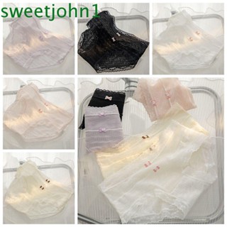 Sweetjohn กางเกงชั้นใน ผ้าฝ้าย ผ้าตาข่าย แต่งลูกไม้ แบบบาง สําหรับนักเรียน