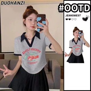 Duohanzi ใหม่ เสื้อท็อป คอพับ เปิดไหล่ สไตล์เกาหลี สําหรับผู้หญิง