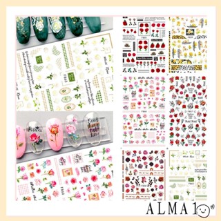 Alma สติกเกอร์ติดเล็บ เกาหลี น่ารัก สีแดง ทอง สําหรับเด็กผู้หญิง ดอกไม้ สติกเกอร์