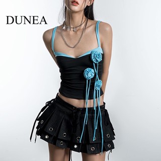 Dunea ผู้หญิง เซ็กซี่ ตัดต่ํา จีบ กุหลาบ ตกแต่ง สายรัด ครอป ถัง