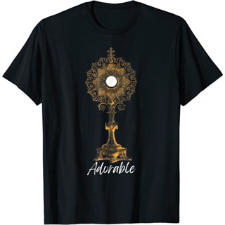 ใหม่ เสื้อยืด พิมพ์ลาย Eucharist Adoration Communion Monstrance น่ารัก