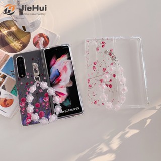 Jiehui เคสโทรศัพท์มือถือแฟชั่น ลายดอกไม้ ดอกพีช สีม่วง ขนาดเล็ก สําหรับ Samsung Z Fold5 Z Fold4 Z Fold3