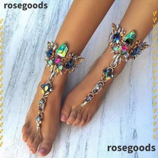 Rosegoods1 สร้อยข้อเท้า โซ่ หรูหรา คริสตัล ฟุต ตกแต่ง ผู้หญิง จัดหา อัญมณี ดอกไม้ จี้ เครื่องประดับเท้า