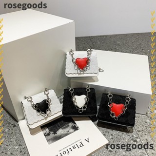 Rosegoods1 กระเป๋าสะพายไหล่ สะพายข้าง ทรงสี่เหลี่ยม ขนาดเล็ก ลายหัวใจ สีตัดกัน แฟชั่น สําหรับเดินทาง