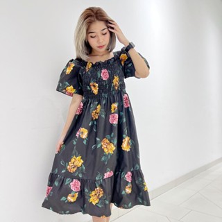 Jkfashion - REC Midi Dress ลายกราฟฟิค / ชุดเดรสนาตาสยา ลายร่วมสมัย XL / ชุดเดรสลําลอง สไตล์เกาหลี สําหรับผู้หญิง