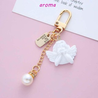 Aroma พวงกุญแจ จี้รูปนางฟ้า สีขาว ประดับมุก สร้างสรรค์ สําหรับห้อยกระเป๋า