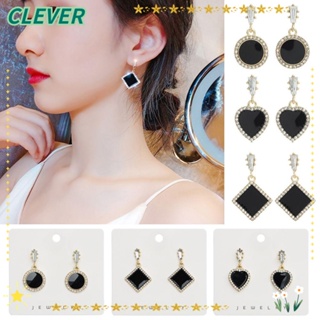 Clever ต่างหูเข็มเงิน 925 ทรงเรขาคณิต ประดับเพชรเทียม