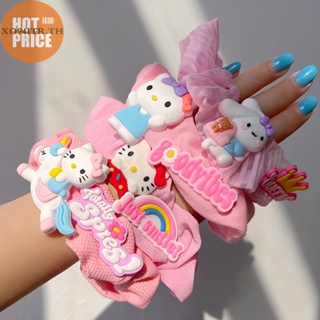 Xoitr Kawaii Sanrio ยางรัดผม ขนาดใหญ่ ลายอนิเมะ Hello Kitty สีชมพู เครื่องประดับผม สําหรับเด็กผู้หญิง TH