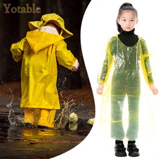 [Yotable.th] เสื้อปอนโช กันฝน แบบใช้แล้วทิ้ง พร้อมฮูด และปลอกแขน สําหรับเด็กฉุกเฉิน