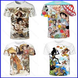 เสื้อยืดแขนสั้นลําลอง ทรงหลวม พิมพ์ลายอนิเมะ One Piece Luffy 3 มิติ พลัสไซซ์ สําหรับผู้ชาย และผู้หญิง