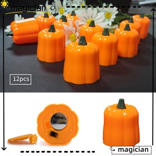 Mag โคมไฟฟักทอง LED พลาสติก สีเหลือง สําหรับตกแต่งปาร์ตี้ฮาโลวีน 12 ชิ้น