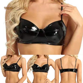 【มีสินค้า】บราเซ็กซี่ ผู้หญิง หนัง PVC Bralette Raves Corset สุภาพสตรี เงางามสูง