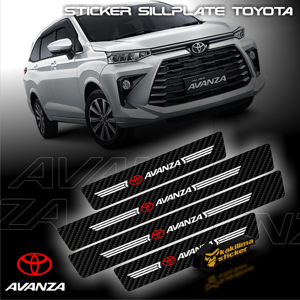 แผ่นธรณีประตูคาร์บอนสติ๊กเกอร์เพื่อปกป้องที่พักเท้าประตูรถสําหรับ Toyota Avanza Innova Agya Calya Kijang Veloz Rush Fortuner Raize Vios Yaris Altis Etimos Corolla Camry Alphard Vellfire Hilux Wish ฯลฯ