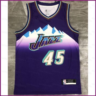 เสื้อกีฬาแขนกุด ลาย NP2 NBA Jersey Utah Jazz No.45 MITCHELL สีม่วง พลัสไซซ์ PN2