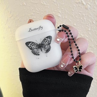 เคสพวงกุญแจ TPU นิ่ม เนื้อแมตต์ ลายผีเสื้อ 3D สีดํา ขาว สําหรับ AirPods Pro 1/2 AirPods 2 3