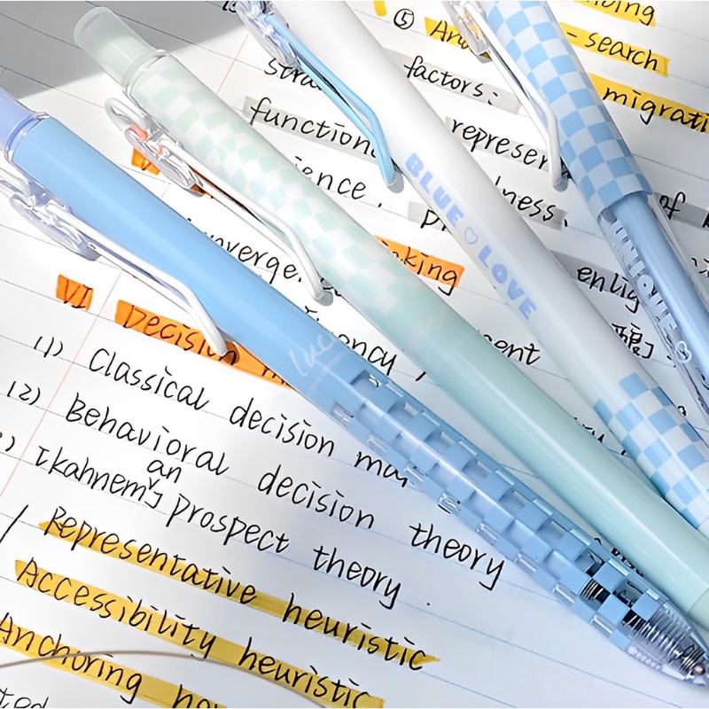 ปากกาเจล ลายตารางหมากรุก หมึกสีดํา 0.5 มม. สีฟ้า และสีขาว สร้างสรรค์ สําหรับสํานักงาน 4 ชิ้น