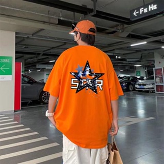 Summer Hong Kong Style Five-Pointed Star Printed Short-Sleeved T-Shirt Men Women Couples Teenagers Students Trendy _03