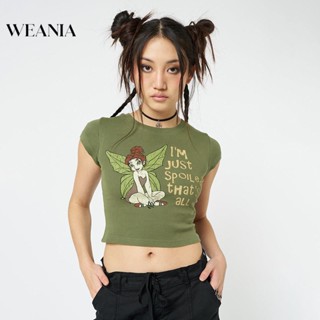 Weania เสื้อยืดครอปท็อป พิมพ์ลายน่ารัก สไตล์ฤดูร้อน สําหรับผู้หญิง