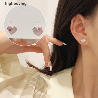 [highbuying] ต่างหูสตั๊ด รูปหัวใจ ประดับคริสตัล พลอยเทียม ขนาดเล็ก 1 คู่