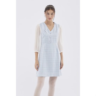 EP เดรสผ้าทวีต ผู้หญิง สีฟ้า | Tweed Dress with Organza Sleeve | 4552