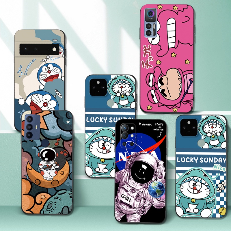 เคสโทรศัพท์มือถือ ซิลิโคนนิ่ม Tpu ลายการ์ตูนโดราเอมอนอวกาศ สีดํา สําหรับ Google Pixel 4 4XL 4A 4G 5G 6 Pro