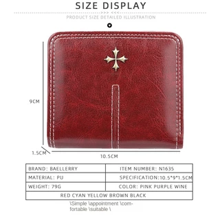 Baellerry กระเป๋าสตางค์หนัง ใบสั้น มีซิป ใส่เหรียญได้หลายใบ สีพื้น แฟชั่นเรียบง่าย สไตล์เกาหลี สําหรับผู้หญิง