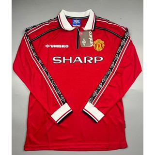 1998 เสื้อเชิ้ตฟุตบอล แขนยาว คอมีซิป ลาย Manchester United สไตล์เรโทร 98-99 xzlai