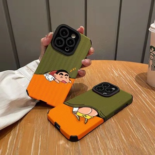 เคสโทรศัพท์มือถือหนังแกะ แบบนิ่ม ลายการ์ตูนชินจัง กันกระแทก สําหรับ Iphone 11Pro MAX 14 PRO MAX 11 12 13 6 7 8plus XR Xmax