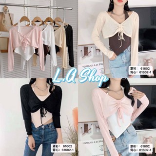 L.A Shop พร้อมส่ง เซ็ต เสื้อคล้องคอไหมพรม+เสื้อคลุมครอปสั้น ผ้านิ่ม "61602+61602-1" -C