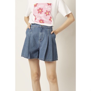 ESP กางเกงกระโปรงผ้าเดนิมจับจีบ | Blue Denim Pleated Skort | 5919